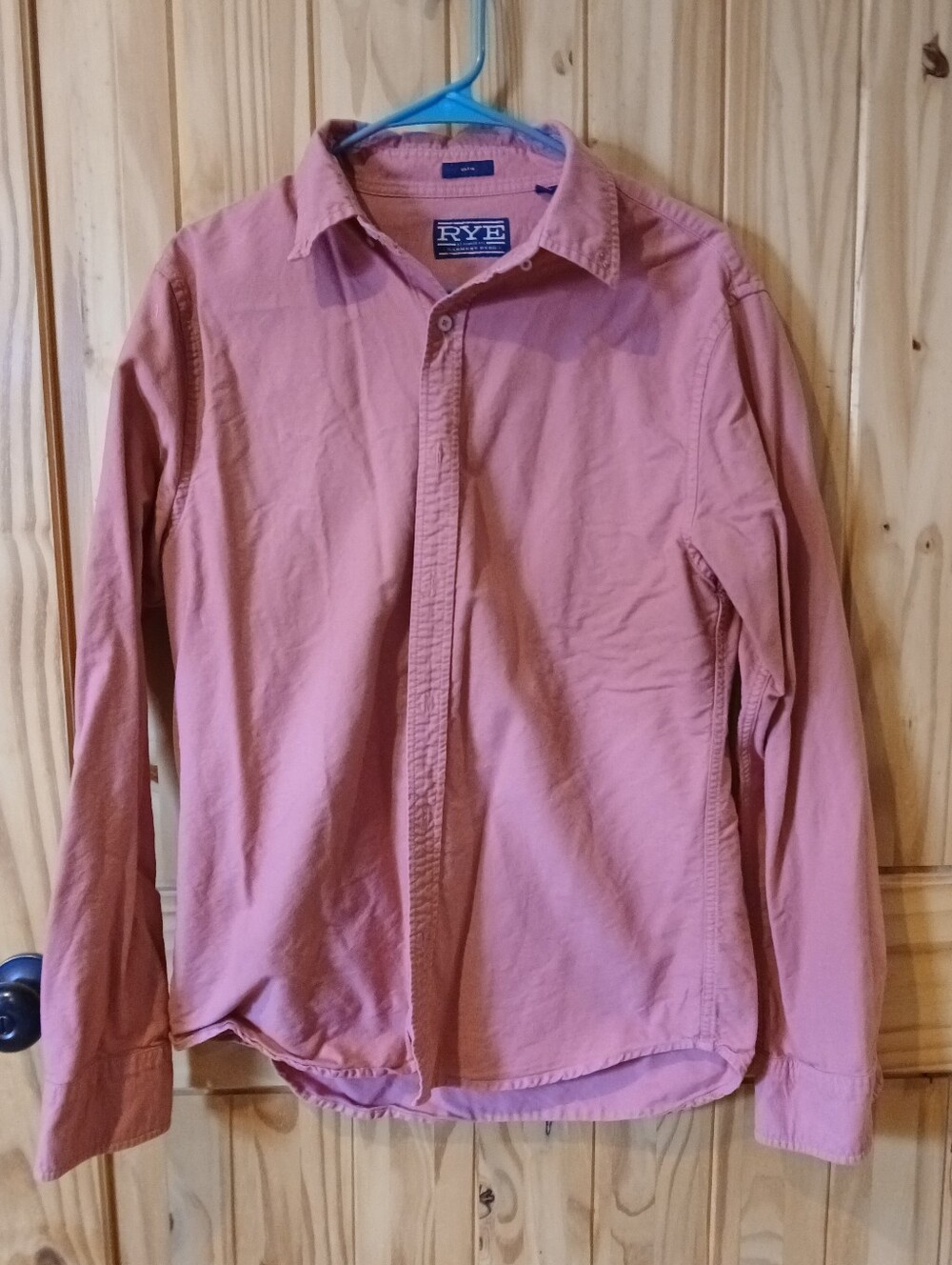 Rye Men's Long-Sleeve Button-Down Shirt in Dusty Rose Pink Size M Slim Fit